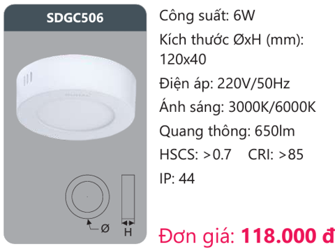  ĐÈN LED ỐP TRẦN DUHAL 6W SDGC506 / SDGC 506 