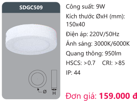 ĐÈN LED ỐP TRẦN DUHAL - 9W TRÒN