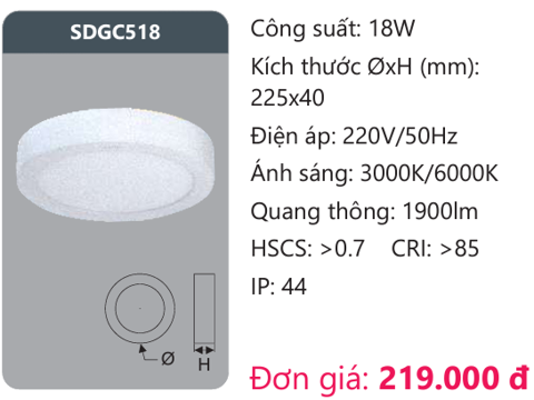  ĐÈN LED ỐP TRẦN DUHAL 18W - SDGC518 / SDGC 518 
