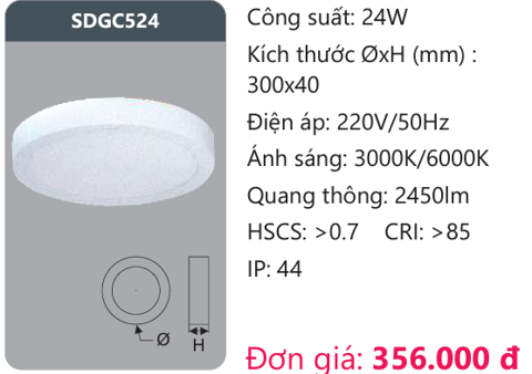  ĐÈN LED ỐP TRẦN DUHAL 24W SDGC524 / SDGC 524 