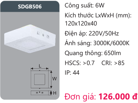 ĐÈN LED ỐP TRẦN DUHAL 6W SDGB506 / SDGB 506