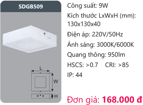  ĐÈN LED ỐP TRẦN DUHAL  9W - SDGB509 / SDGB 509 