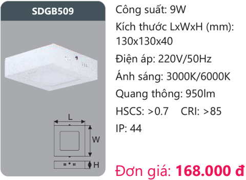ĐÈN LED ỐP TRẦN DUHAL  9W - SDGB509 / SDGB 509