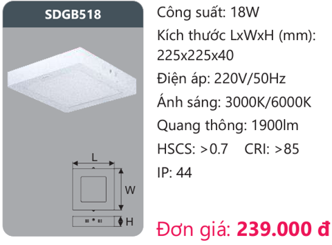 ĐÈN LED ỐP TRẦN DUHAL 18W SDGB518 / SDGB 518