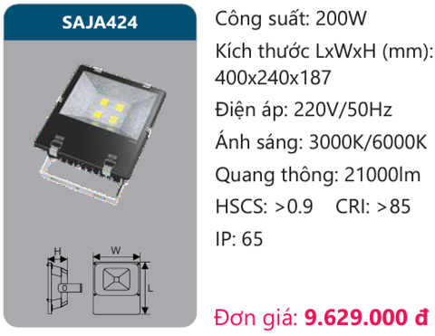  ĐÈN LED PHA DUHAL - CÔNG SUẤT 200W 