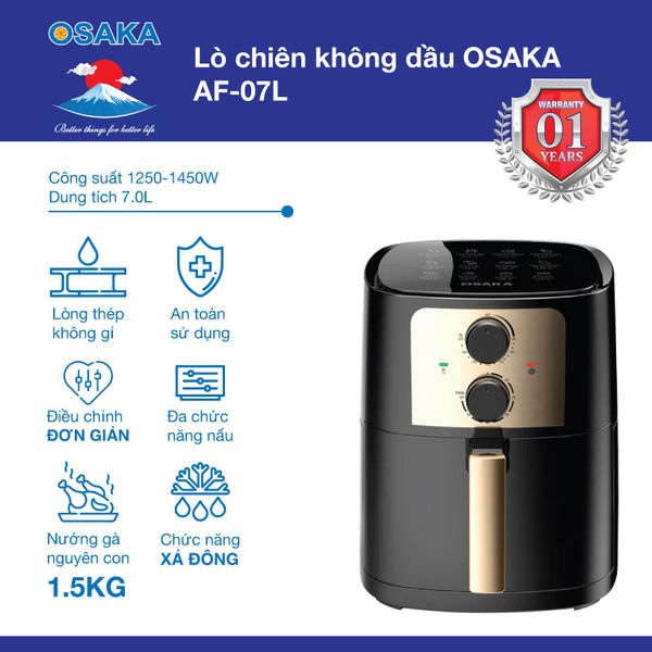 Lò chiên không dầu Osaka AF07L - Siêu to khổng lồ, nướng gà nguyên con 1.5 kg