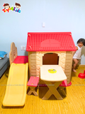 Nhà chơi cầu trượt Hàn Quốc kiểu mới kết hợp bàn ghế và bóng rổ