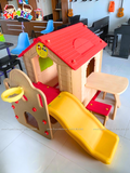 Nhà chơi cầu trượt Hàn Quốc kiểu mới kết hợp bàn ghế và bóng rổ