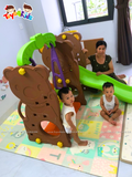 Cầu trượt xích đu kết hợp bóng rổ chú gấu nâu 4 trong 1