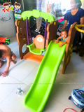 Cầu trượt xích đu kết hợp bóng rổ chú gấu nâu 4 trong 1