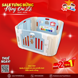 Quây 4 cạnh có cửa và đồ chơi màu xanh trắng