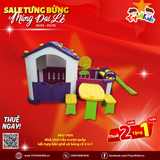 Nhà chơi cầu trượt quây kết hợp bàn ghế và bóng rổ 5 in 1