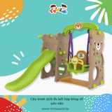Cầu trượt xích đu kết hợp bóng rổ chú gấu nâu 4 trong 1