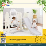 Cầu trượt xích đu kết hợp bóng rổ màu kem 4 trong 1
