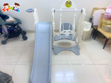 Cầu trượt xích đu kết hợp bóng rổ màu kem 4 trong 1