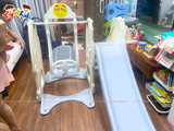 Cầu trượt xích đu kết hợp bóng rổ màu kem 4 trong 1