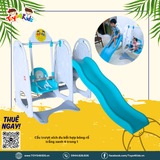 Cầu trượt xích đu kết hợp bóng rổ trắng xanh 4 trong 1