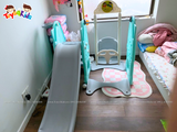 Cầu trượt xích đu kết hợp bóng rổ xanh ngọc 4 trong 1