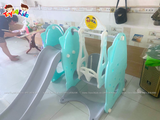 Cầu trượt xích đu kết hợp bóng rổ xanh ngọc 4 trong 1