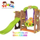 Cầu trượt xích đu kết hợp bóng rổ chú gấu nâu 4 trong 1