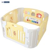 Quây 4 cạnh có cửa và đồ chơi màu vàng trắng
