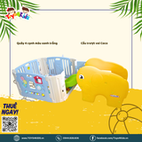 Combo Cầu trượt mini chú voi Coco Hàn Quốc + Quây 4 cạnh có cửa và đồ chơi màu xanh trắng