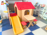 Nhà chơi cầu trượt Hàn Quốc kiểu mới kết hợp bàn ghế và bóng rổ