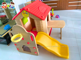 Nhà chơi cầu trượt Hàn Quốc kiểu mới kết hợp bàn ghế và bóng rổ