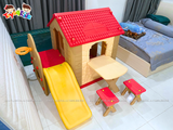 Nhà chơi cầu trượt Hàn Quốc kiểu mới kết hợp bàn ghế và bóng rổ