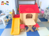 Nhà chơi cầu trượt Hàn Quốc kiểu mới kết hợp bàn ghế và bóng rổ