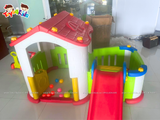 Nhà chơi cầu trượt quây đa năng màu đỏ