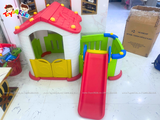 Nhà chơi cầu trượt quây đa năng màu đỏ