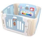 Quây 4 cạnh có cửa và đồ chơi màu xanh trắng