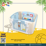 Quây 4 cạnh có cửa và đồ chơi màu xanh trắng