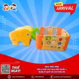 Combo Cầu trượt mini chú voi Coco Hàn Quốc + Quây 4 cạnh có cửa và đồ chơi màu be