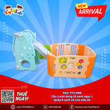 Combo Cầu trượt bóng rổ xanh ngọc cao cấp + Quây 4 cạnh có cửa và đồ chơi màu be