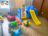 Nhà chơi cầu trượt quây bóng xe Bus Tayo kết hợp xích đu 4 trong 1