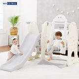 Cầu trượt xích đu kết hợp bóng rổ màu kem 4 trong 1