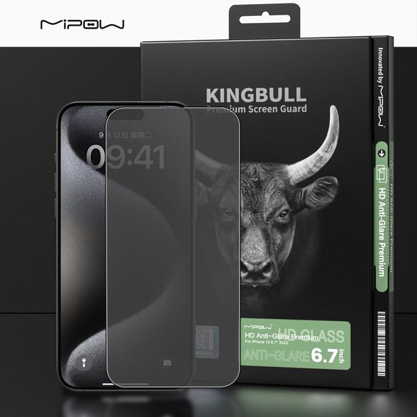 Cường lực Mipow Kingbull iPhone 15 Plus Chống Vân Tay HD Anti Glare Protector