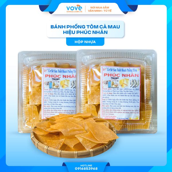 Bánh Phồng Tôm Cà Mau hiệu Phúc Nhân (hộp nhựa), 500gr