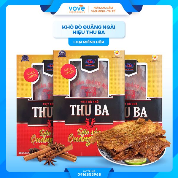 Khô bò Quãng Ngãi hiệu Thu Ba loại Miếng hộp 250gr
