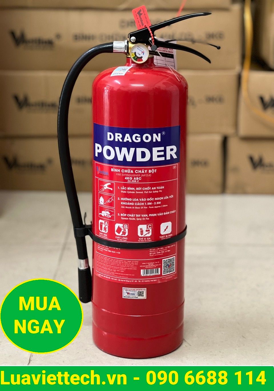 Bình chữa cháy bột 4kg, hiệu Dragon/Việt Nam