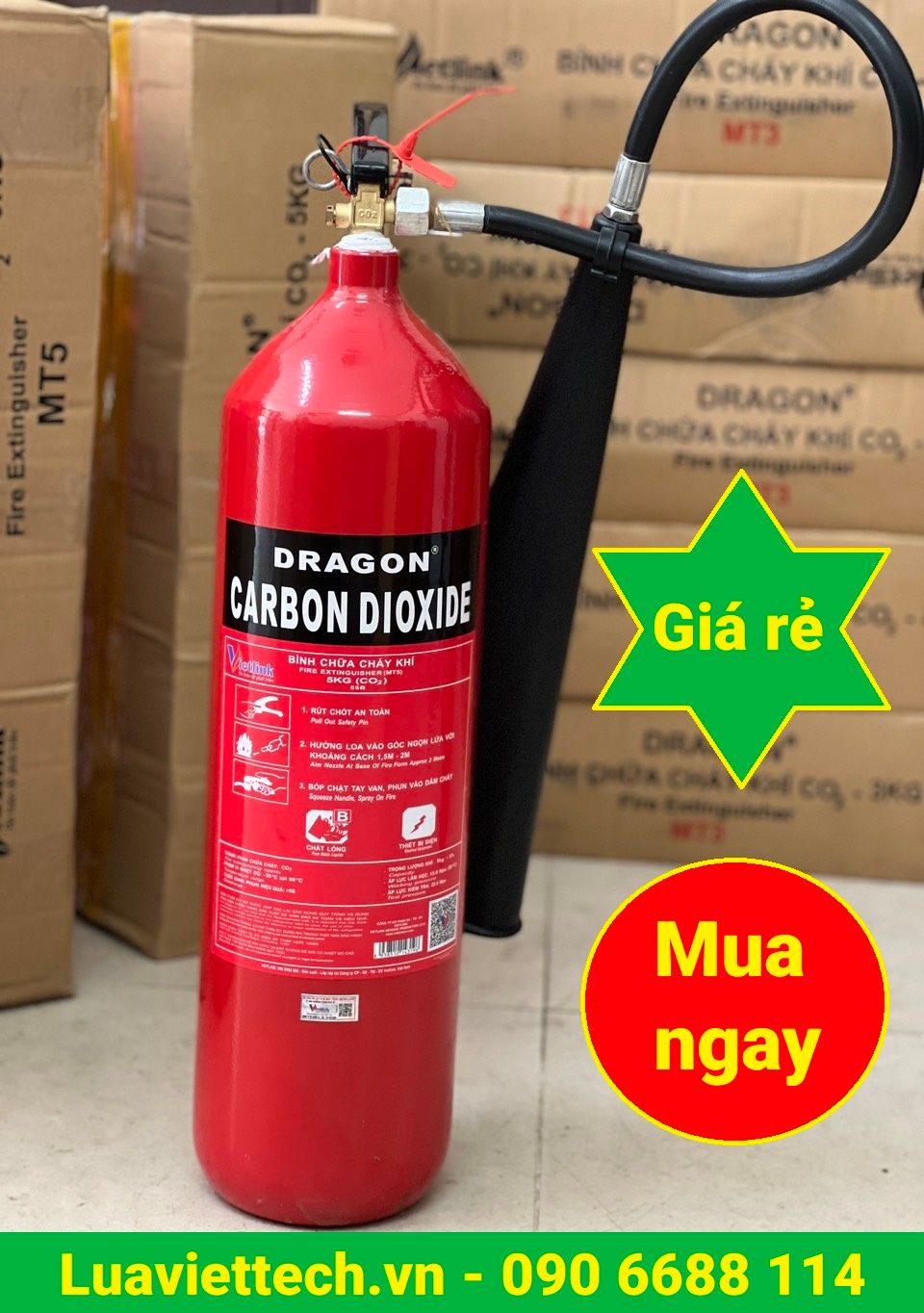 Bình chữa cháy khí CO2 5kg, hiệu Dragon/Việt Nam