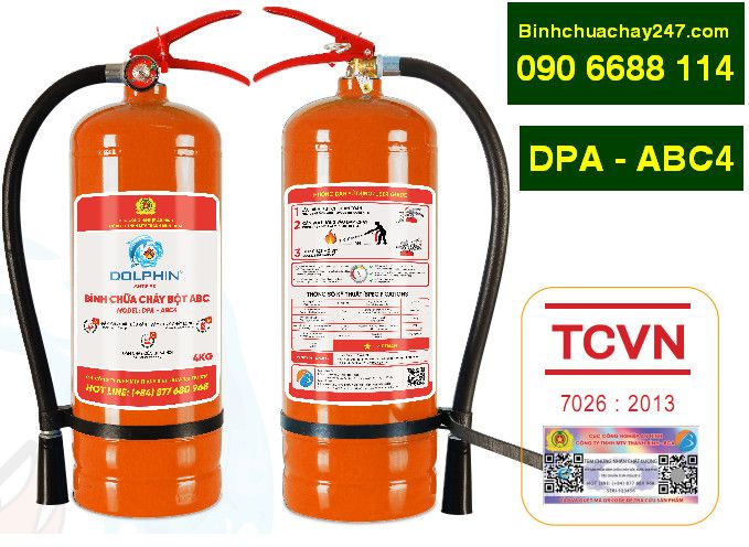 Bình chữa cháy bột ABC Dolphin DPA-ABC4 có tem kiểm định