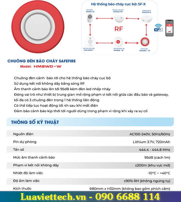 Chuông đèn báo cháy SafeFire HM2WD-W