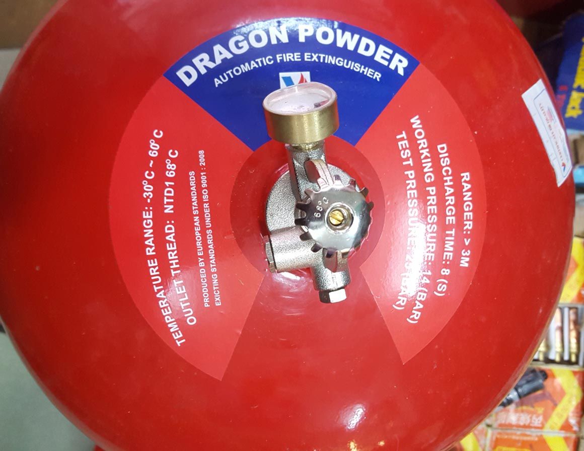 Bình cầu chữa cháy tự động bột ABC 6kg, hiệu Dragon/Việt Nam