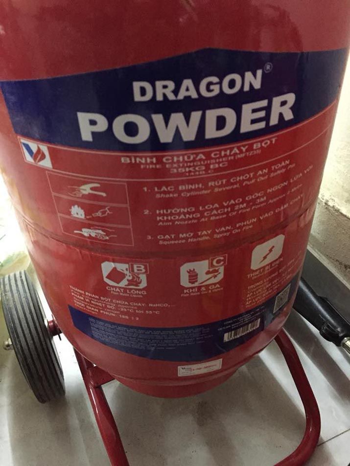 Bình chữa cháy xe đẩy bột 35 kg, hiệu Dragon