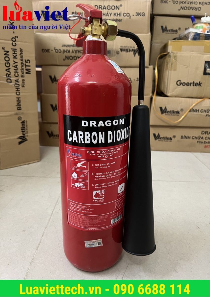 Bình chữa cháy khí CO2 3kg, hiệu Dragon/Việt Nam