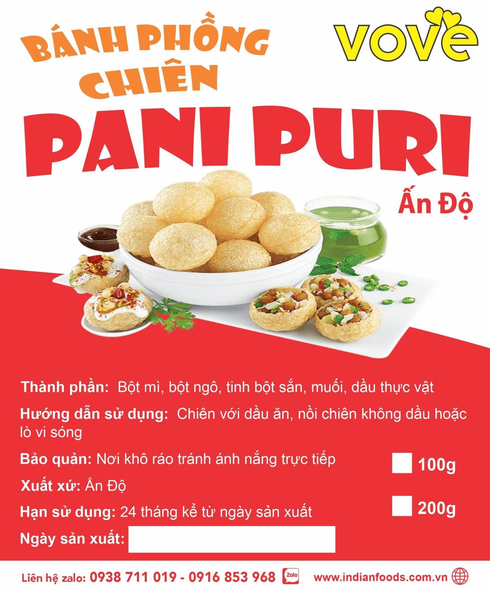 banh phong chien an do pani puri golgappa phuchka 100g