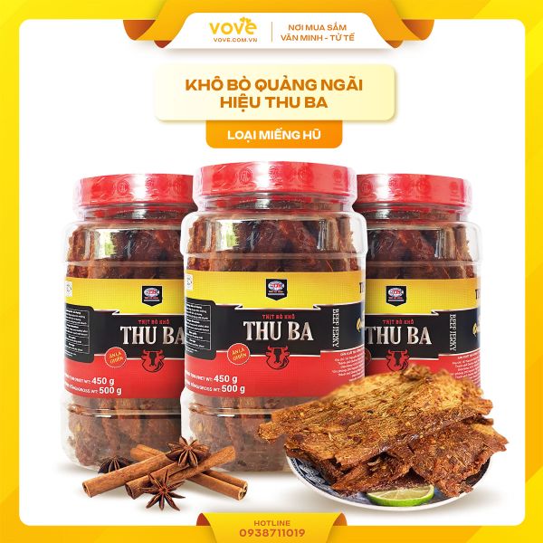 Khô bò Quãng Ngãi hiệu Thu Ba loại Miếng hũ 500gr
